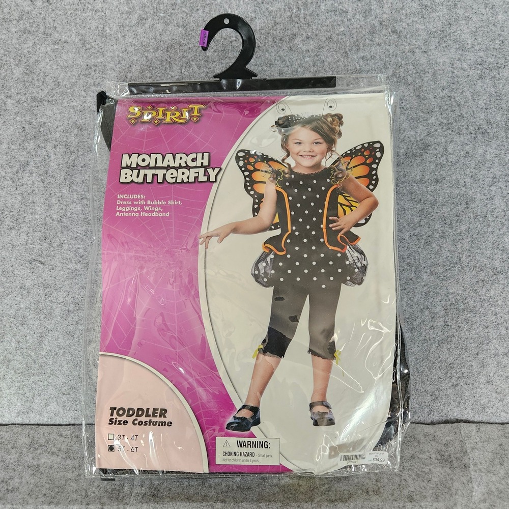 Spirit Halloween Monarch Butterfly Toddler Costume 5T-6T Black Orange